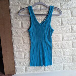 RARE Vintage 70s/80s Turquoise Ribbed Tank Top L/M • Aquatic Teal Summer Festiva